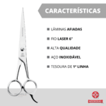 Tesoura De Cabelo Profissional Fio Laser 6 Mundial Bc-343 Aço - Imagem 2