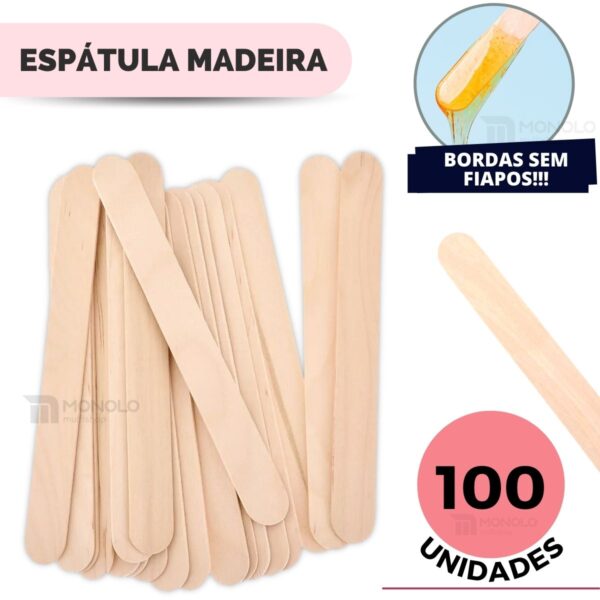 Espátula Depilação Palito Abaixador de Língua 100 Unidades