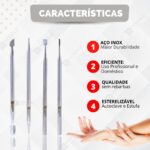 Kit Espátula Palito Desencravador Raspador Manicure Aço Inox - Imagem 3