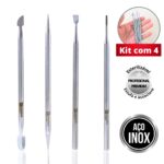 Kit Espátula Palito Desencravador Raspador Manicure Aço Inox