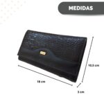 Carteira Couro Legítimo Feminina Grande Zíper Preta Croco - Imagem 8