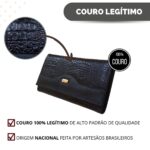 Carteira Couro Legítimo Feminina Grande Zíper Preta Croco - Imagem 10