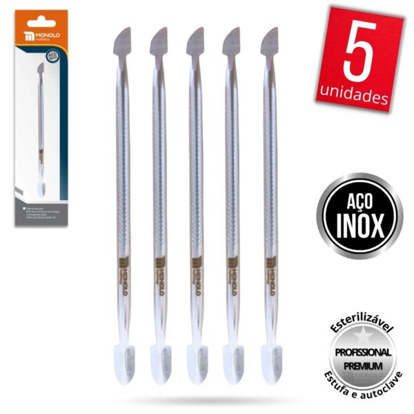 Kit 5 Espátula Cutícula Unha Manicure Empurrador Raspador Profissional Aço Inox Premium
