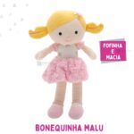 Boneca Pano Malu Infantil Menina Antialérgico Lavável 32 Cm Linda