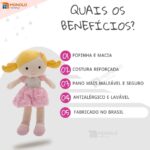 Boneca Pano Malu Infantil Menina Antialérgico Lavável 32 Cm Linda - Imagem 2
