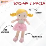 Boneca Pano Malu Infantil Menina Antialérgico Lavável 32 Cm Linda - Imagem 3