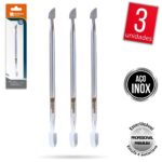 Kit 3 Espátula Cutícula Manicure Empurrador Raspador Aço Inox Premium