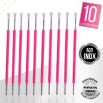 Kit 10 Espátula Cutícula Manicure Mista Cutelaria Rosa Silicone Empurrador Palito Unha Aço Inox