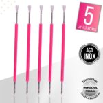 Kit 5 Espátula Cutícula Manicure Mista Cutelaria Rosa Silicone Empurrador Palito Unha Aço Inox