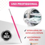 Kit 5 Espátula Cutícula Manicure Mista Cutelaria Rosa Silicone Empurrador Palito Unha Aço Inox - Imagem 8