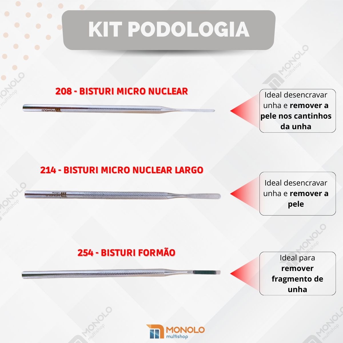 Bisturi Podólogo Kit 208, 214 e 254 Formão Desencravar Unha Aço Inox  Premium – MONOLO MULTISHOP