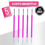 Kit 5 Palito Duplo Bastão Cutícula Unha Manicure Pedicure Cutelaria Silicone Rosa Aço Inox - Imagem 7