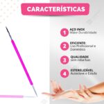 Kit 5 Palito Duplo Bastão Cutícula Unha Manicure Pedicure Cutelaria Silicone Rosa Aço Inox - Imagem 2