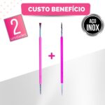 Kit Espátula Mista + Palito Duplo Bastão Cutícula Unha Manicure Pedicure Cutelaria Silicone Rosa Esterelizável Aço Inox - Imagem 7