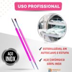 Kit Espátula Mista + Palito Duplo Bastão Cutícula Unha Manicure Pedicure Cutelaria Silicone Rosa Esterelizável Aço Inox - Imagem 9