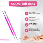 Kit Espátula Mista + Palito Duplo Bastão Cutícula Unha Manicure Pedicure Cutelaria Silicone Rosa Esterelizável Aço Inox - Imagem 2