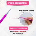 Kit Espátula Mista + Palito Duplo Bastão Cutícula Unha Manicure Pedicure Cutelaria Silicone Rosa Esterelizável Aço Inox - Imagem 3