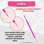 Kit Espátula Mista + Palito Duplo Bastão Cutícula Unha Manicure Pedicure Cutelaria Silicone Rosa Esterelizável Aço Inox - Imagem 4