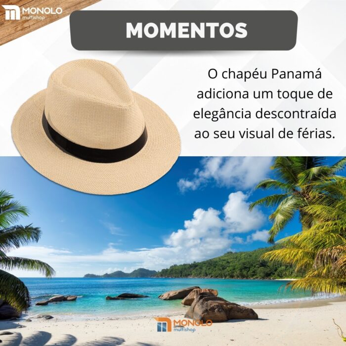 Chapéu Panamá Palha Aba Larga Moda Masculino Feminino Praia Casual Festa Pagodeiro Viagem Clássico Tradicional - Image 2