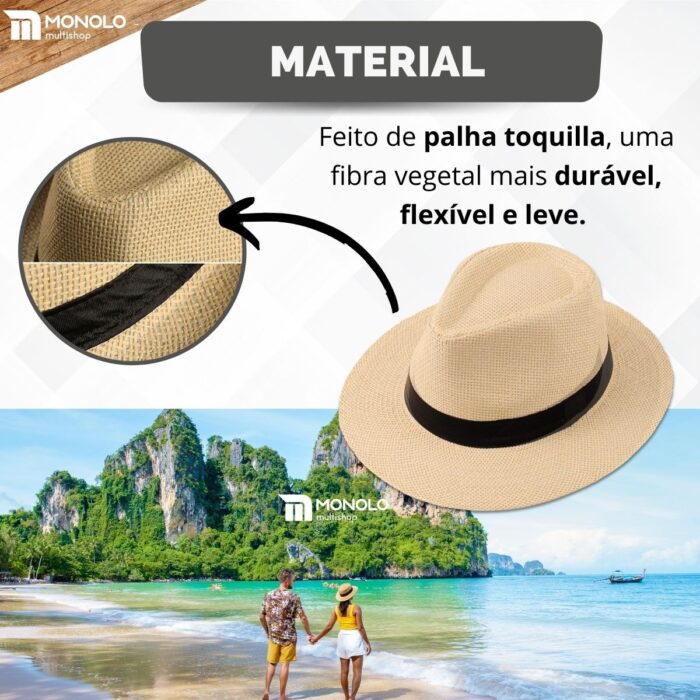 Chapéu Panamá Palha Aba Larga Moda Masculino Feminino Praia Casual Festa Pagodeiro Viagem Clássico Tradicional - Image 3