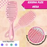 Kit Escova Cabelo Raquete + Escova Flex Hexa Vazada Desembaraçadora - Imagem 3