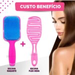 Kit Escova Cabelo Raquete + Escova Flex Hexa Vazada Desembaraçadora - Imagem 2