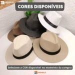 Chapéu Panamá Palha Aba Larga Moda Masculino Feminino Praia Casual Festa Pagodeiro Viagem Clássico Tradicional - Imagem 9