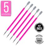 Kit 5 Espátula Mista Empurrador Curvo Palito Silicone Cutícula Manicure Cutelaria Aço Inox Monolo