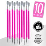 Kit 10 Espátula Mista Empurrador Curvo Palito Silicone Cutícula Manicure Cutelaria Aço Inox Monolo - Imagem 2