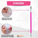 Kit 5 Espátula Mista Empurrador Curvo Palito Silicone Cutícula Manicure Cutelaria Aço Inox Monolo - Imagem 8