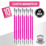 Kit 10 Espátula Mista Empurrador Curvo Palito Silicone Cutícula Manicure Cutelaria Aço Inox Monolo - Imagem 3