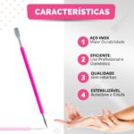 Kit 5 Espátula Mista Empurrador Curvo Palito Silicone Cutícula Manicure Cutelaria Aço Inox Monolo - Imagem 3