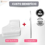 Kit 100 Bota Plástica Descartável + Raspador Espátula Bisturi Pés Podóloga elimina Pele Morta Calo - Imagem 7