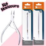Kit Alicate Cutícula + Palito + Espátula Empurrador Unha Manicure Pedicure Afiado Profissional Aço Inox