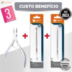 Kit Alicate Cutícula + Palito + Espátula Empurrador Unha Manicure Pedicure Afiado Profissional Aço Inox - Imagem 2