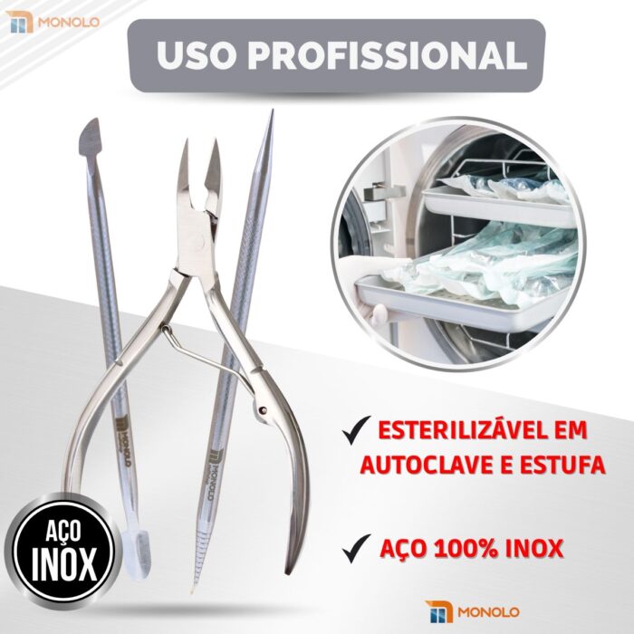 Kit Alicate Cutícula + Palito + Espátula Empurrador Unha Manicure Pedicure Afiado Profissional Aço Inox - Image 9