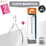 Kit Alicate Cutícula + Espátula Empurrador Unha Manicure Pedicure Afiado Profissional Aço Inox - Imagem 2