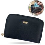 Carteira Feminina Couro Legítimo Pequena Zíper Porta Cartão Crédito Moeda Documento Slim Luxo bolsa