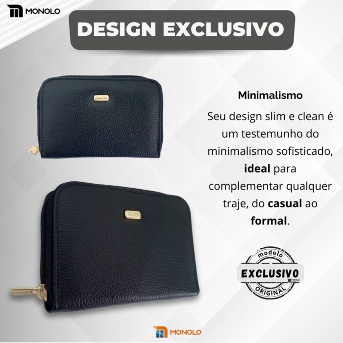 Carteira Feminina Couro Legítimo Pequena Zíper Porta Cartão Crédito Moeda Documento Slim Luxo bolsa - Image 4