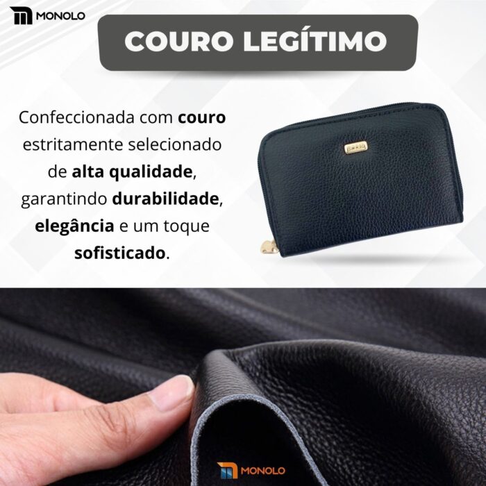 Carteira Feminina Couro Legítimo Pequena Zíper Porta Cartão Crédito Moeda Documento Slim Luxo bolsa - Image 6