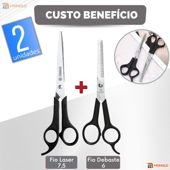 Kit Tesoura Cortar Cabelo Fio Laser + Fio Debaste Descanso Cabeleireiro Barbeiro Profissional Mundial - Image 2