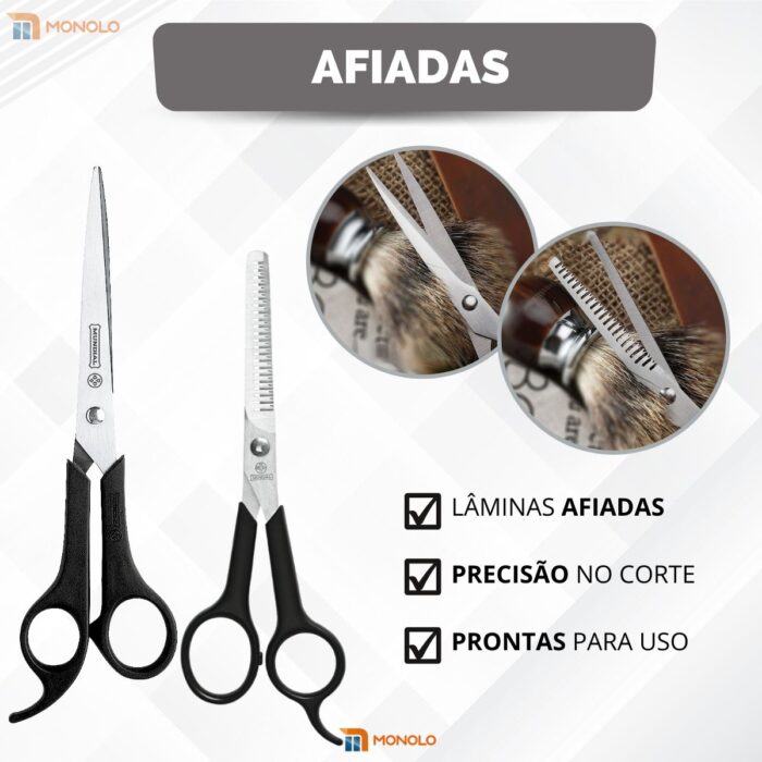 Kit Tesoura Cortar Cabelo Fio Laser + Fio Debaste Descanso Cabeleireiro Barbeiro Profissional Mundial - Image 3