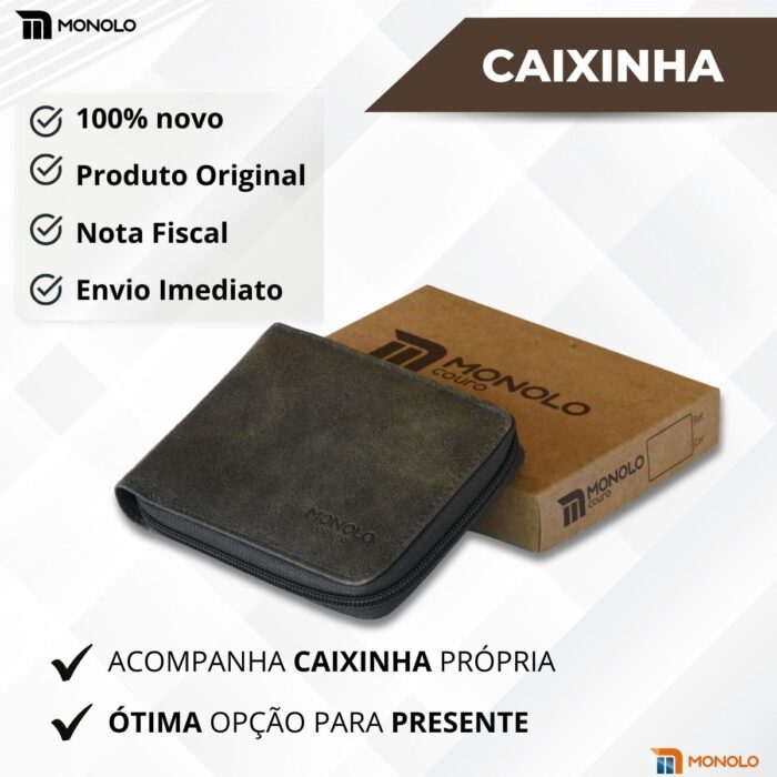 Carteira Masculina Couro Legítimo Zíper Porta Cartão Slim Fina Bolso Completa Executiva Monolo - Image 7