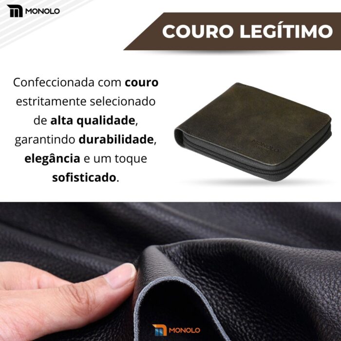 Carteira Masculina Couro Legítimo Zíper Porta Cartão Slim Fina Bolso Completa Executiva Monolo - Image 4