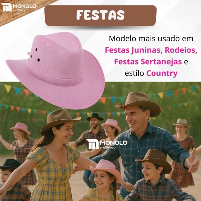 Chapéu Infantil Country Festa Junina Rodeio Menino Menina Cowboy Peão Boiadeira MONOLO - Image 2