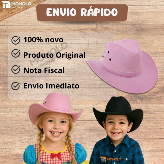 Chapéu Infantil Country Festa Junina Rodeio Menino Menina Cowboy Peão Boiadeira MONOLO - Image 7