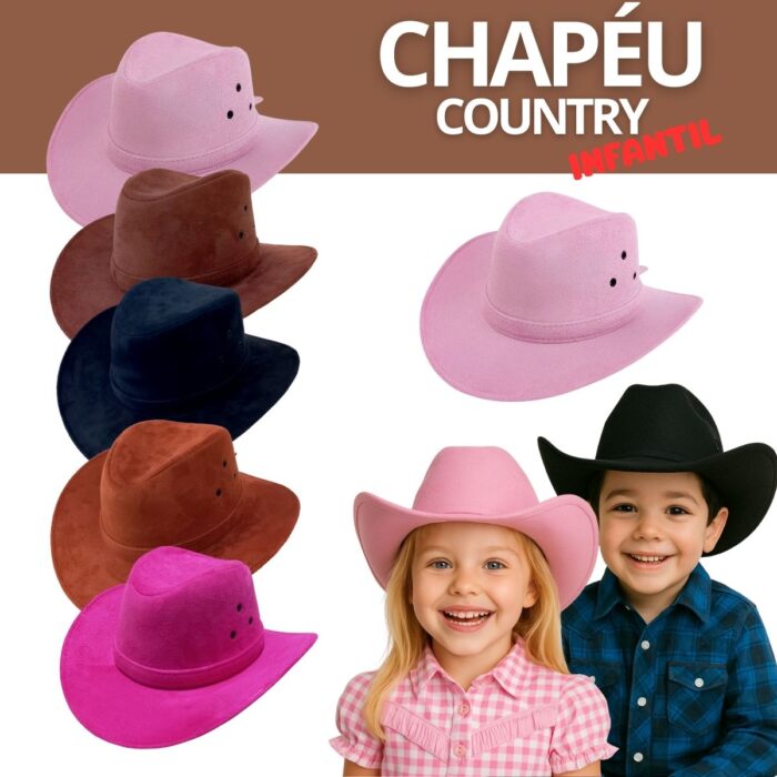 Chapéu Infantil Country Festa Junina Rodeio Menino Menina Cowboy Peão Boiadeira MONOLO