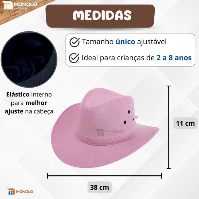 Chapéu Infantil Country Festa Junina Rodeio Menino Menina Cowboy Peão Boiadeira MONOLO - Image 9