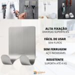 Kit 5 Gancho Parede Suporte Cabide Adesivo Alta Aderência Metal Aço Inox - Imagem 2