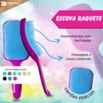 Kit Escova Raquete + Escova Polvo Cabelo Cacheado Liso Ondulado Desembaraçadora - Imagem 2